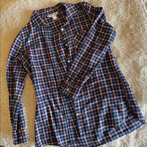Old Navy Tops - Pink and blue plaid flannel button down